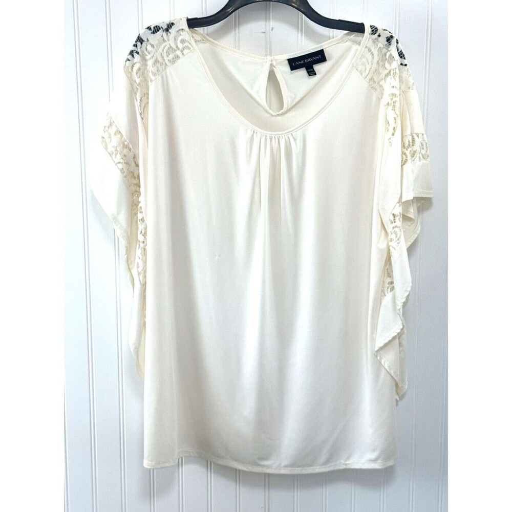 Lane Bryant Blouse Top  14/16 Neck Balloon Sleeve Textured Ivory